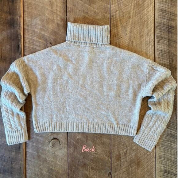 JONDIE Cable Knit Turtleneck Cropped Sweater | Beige | Women’s Small | Boxy Fit - Picture 4 of 9